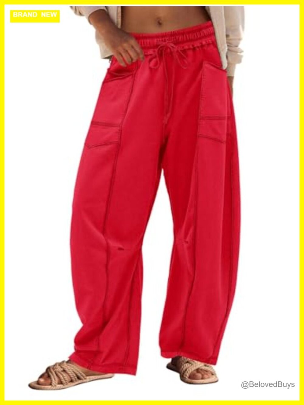 Women's Barrel Sweatpants Wide Leg Trousers Pull-On Drawstring Smocked Waist